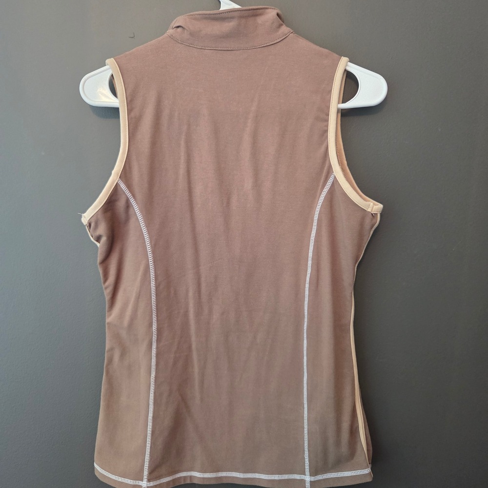 Goode Rider Ideal Show Tank Brown Quarter Zip Equestrian Sleeveless Top Size M - Picture 6 of 8
